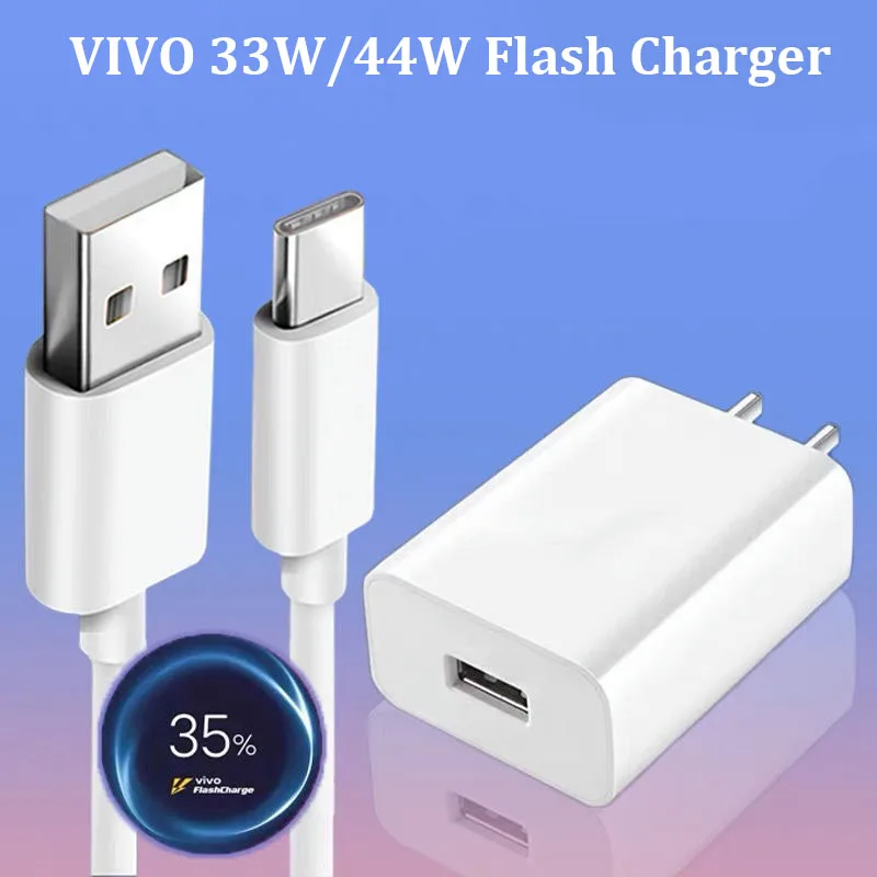 

Vivo Original Fast Charger 33W/44W Flash Charge For VIVO X70 X30 X60 X50 Pro S9E iQOO Neo855 Z1X Z6 Y50 S7 S10Pro +Type C Cable