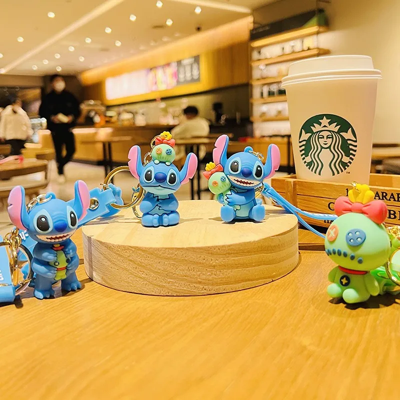 

Cartoon Stitch Disney Keychain 3D Doll Figures Kawaii Pendant Cute Girl Keyring Pvc Car Bag Mobile Phone Accessories Kids Gifts