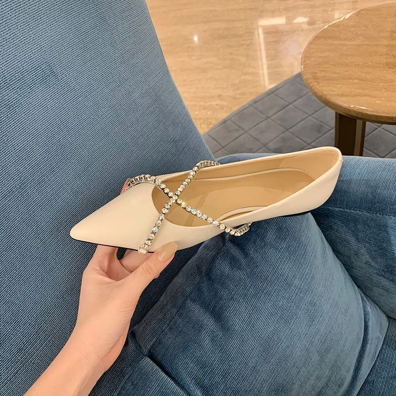 Chic Crystal cross band moccasins femme mary janes ballerina pointed toe loafers woman flats bling glitter  Bean shoes women