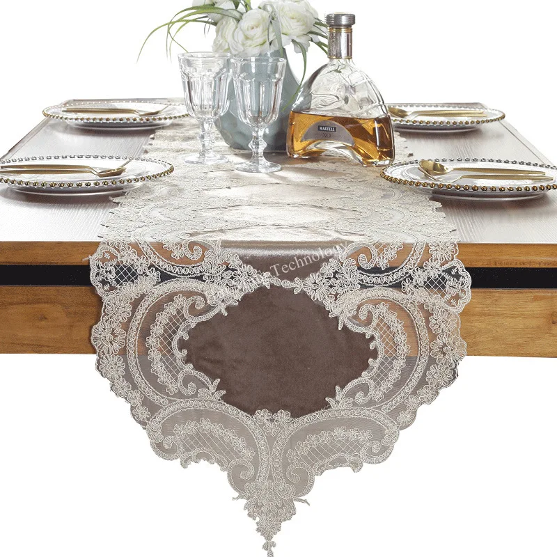 

Table Runner Champagne Golden Velvet Europe Embroidered Table Flag Cover Luxury Lace Tv Cabinet Fabric Classical Coffee Wedding