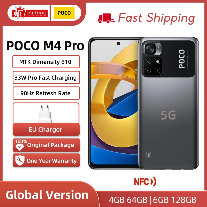 

Global Version POCO M4 Pro 5G 90Hz 6.6" FHD+ Dot Display Dimensity 810 33W Fast Charging Android 50MP Camera 5000mAh