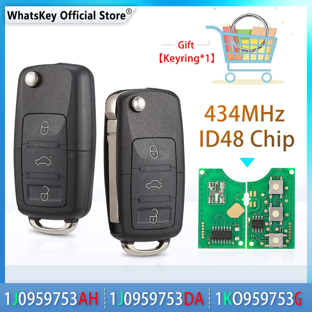 WhatsKey Remote Key 434Mhz ID48 Chip For Volkswagen VW 1J0959753AH 1KO959753G 1J0959753DA Beetle Bora Passat B5 Golf Polo