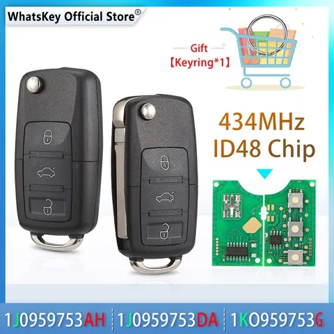 Дистанционный ключ WhatsKey 434 МГц, чип ID48 для Volkswagen VW 1J0959753AH 1KO959753G 1J0959753DA Beetle Bora Passat B5 Golf Polo