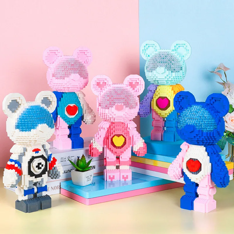 

Микро строительные блоки Bearbrick, красочное искусство, Космический медведь, сделай сам, собранная крутая 3D модель, мини-фигурка кирпича, игрушки для офисного декора