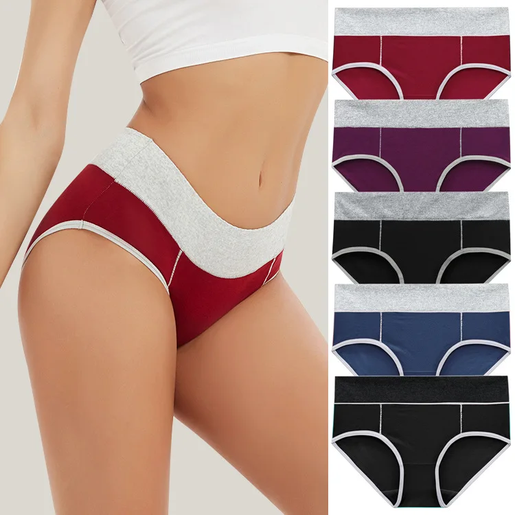 5-pack color matching cotton underpants with medium high waist and tight abdomen women's plus size briefs