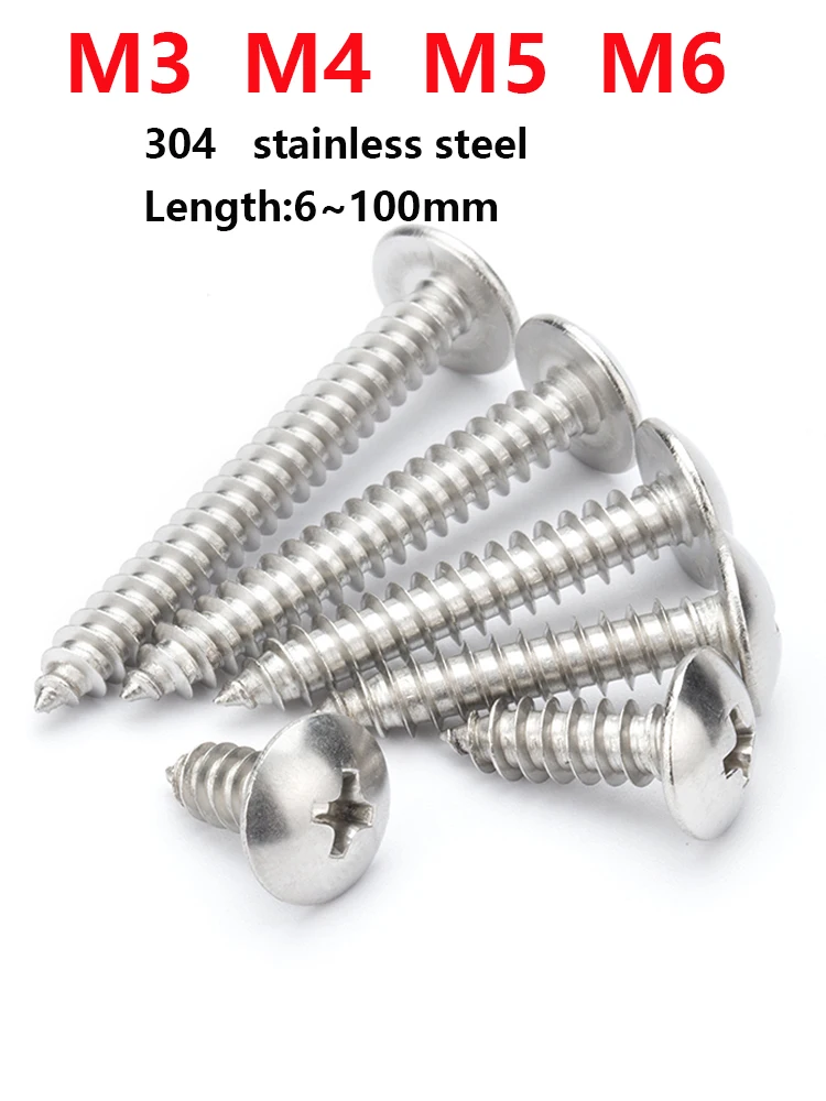 

M3 M4 M5 M6 Phillips 304 Stainless Steel Cross Large Flat Head Self-tapping Wood Screw Round Head Large Umbrella Head Mushroom