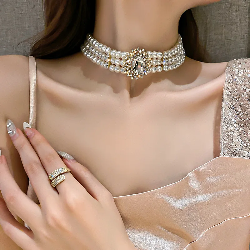

Женское Ожерелье-чокер с жемчугом, инкрустированное кристаллами