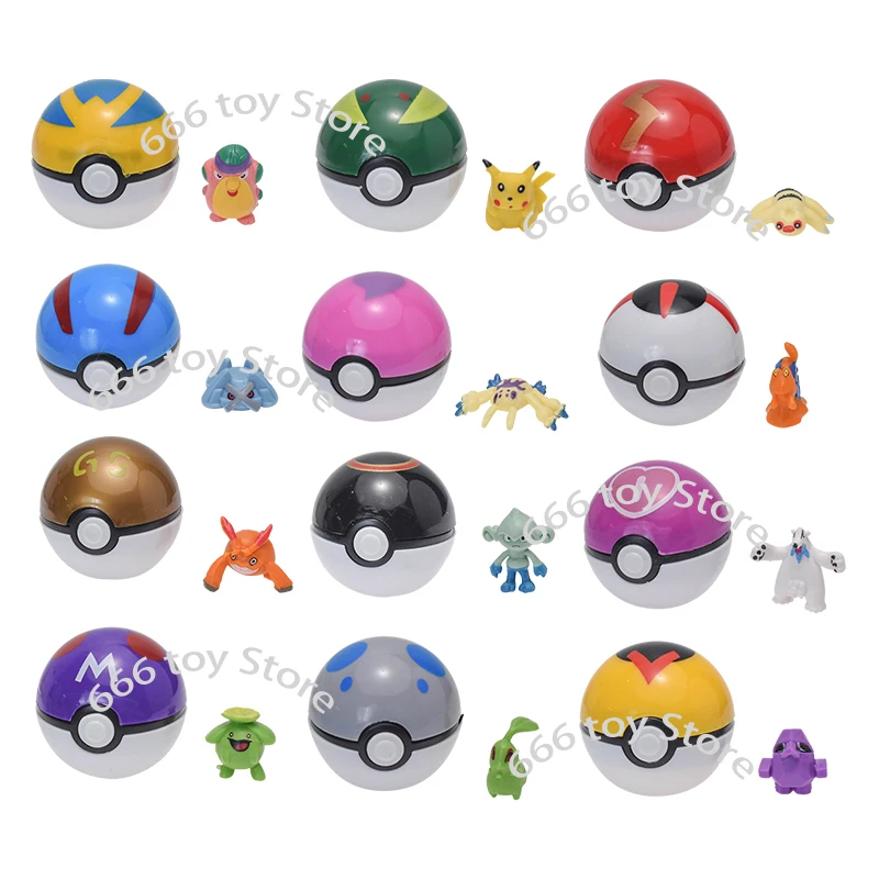 

12PCS/SET TAKARA TOMY Pokemon Figures Chikorita Poke Ball Fidget Toy Birthday Gifts for Children Kids