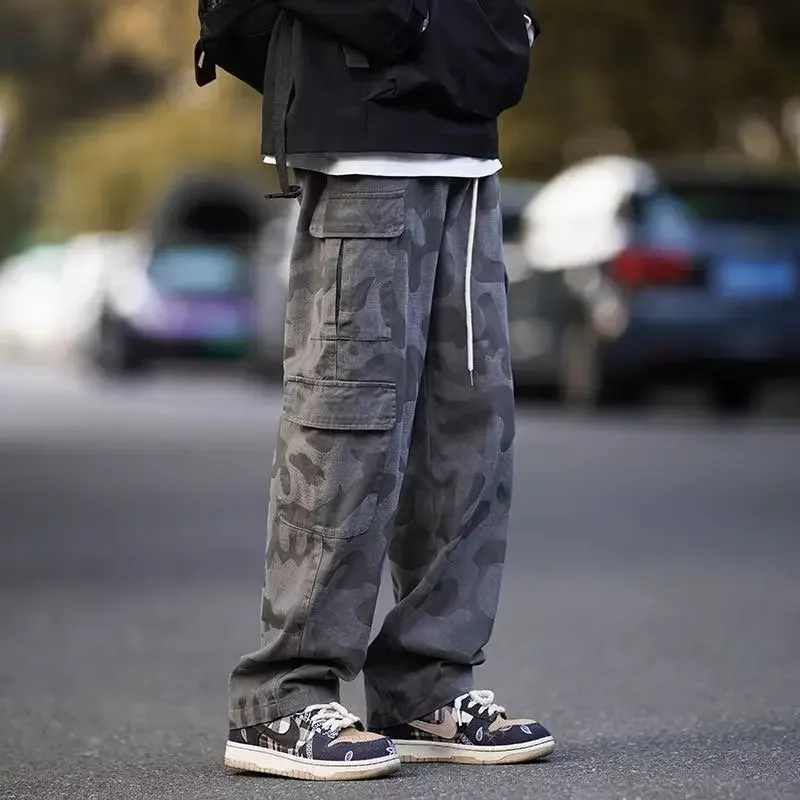 Брюки-карго мужские камуфляжные стиль весна-осень винтажные множество карманов