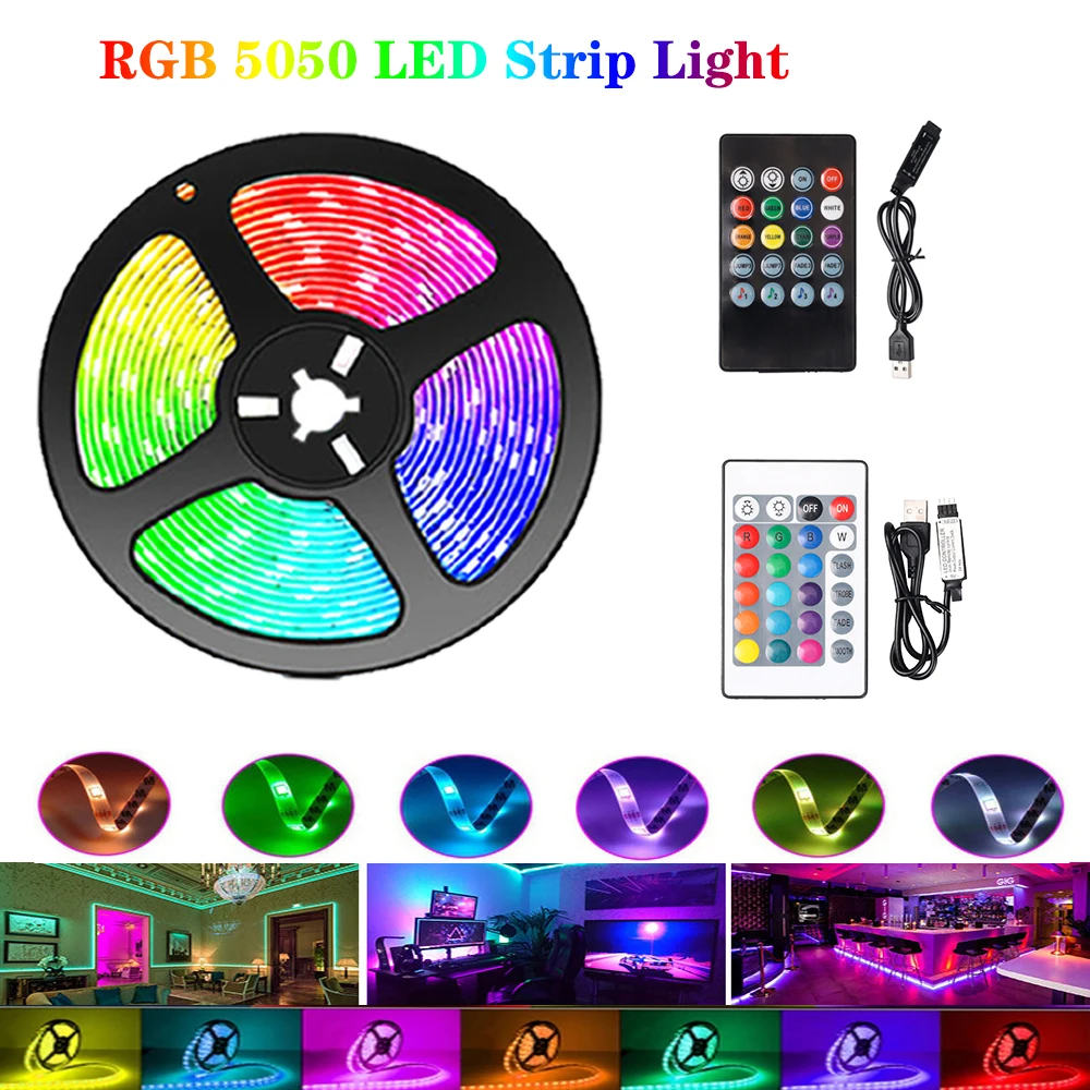 

Светодиодная ленсветильник RGB 5050 5 в с пультом ДУ, 24/20 клавиш
