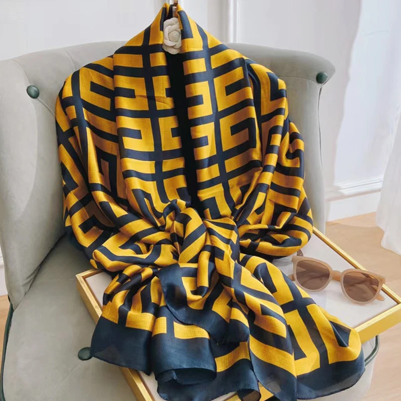 Роскошный шелковый шарф с принтом солнцезащитный для путешествий 2022x90 см шали