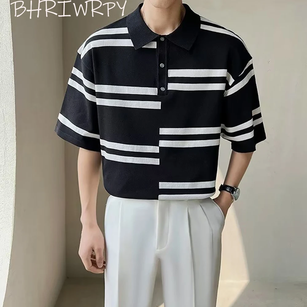 

Мужская футболка-поло с коротким рукавом, в полоску