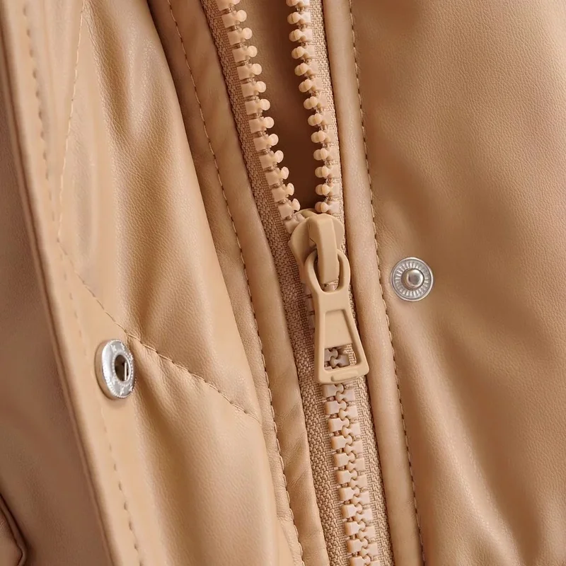 Ladies Thicken Fashion Hooded Leather Coat 2022 Winter New Fashion Hooded Warm Zipper Single Breasted PU Leather Mid-length Coat