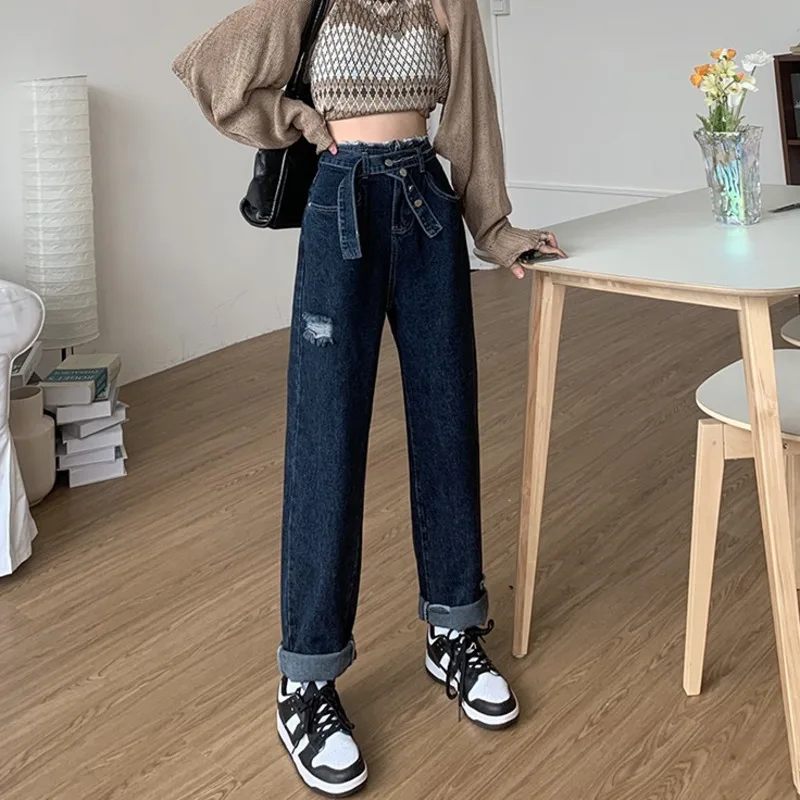 Vintage Jeans Women 2022 Female Clothing Streetwear Women's Pants Y2k Korean Fashion Baggy Woman Clothes High Waist Ripped Harem