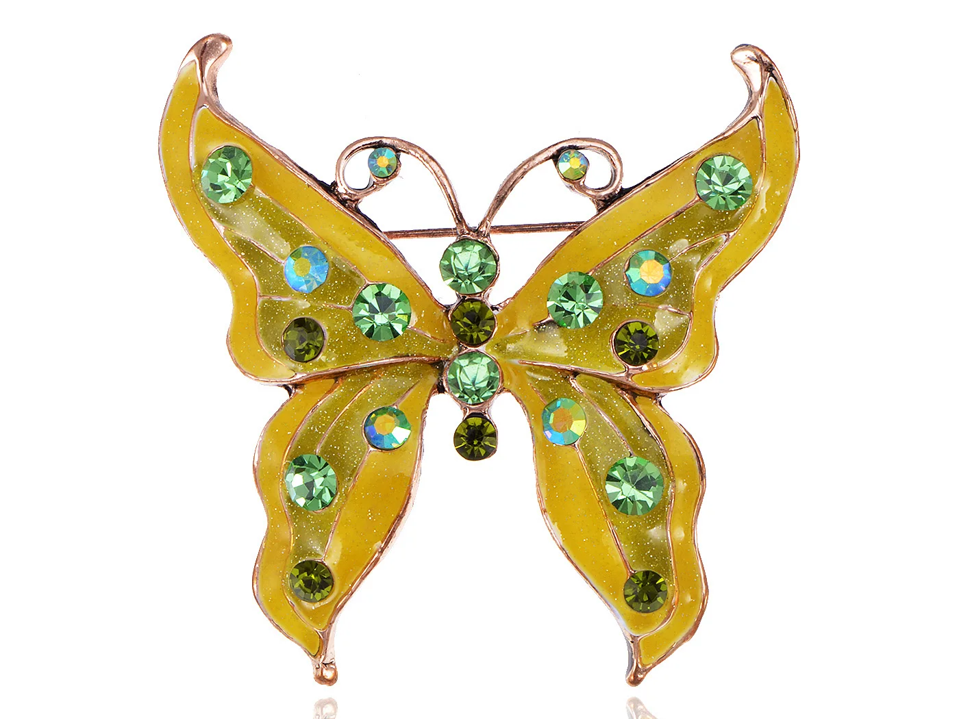 

Enamel Lemon Lime Peridot Green AB Crystal Rhinestone Butterfly Bug Pin Brooch