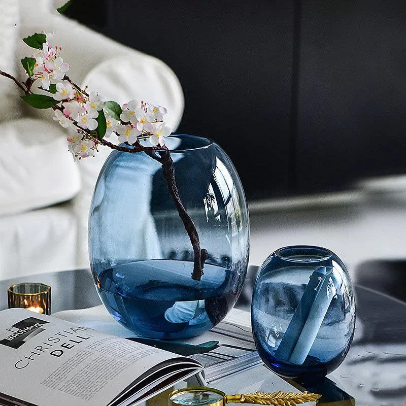 

Прозрачная голубая стеклянная ваза гидропоника, цветочные горшки, украшение для стола, композиция для цветов, Современный домашний декор, круглые цветочные вазы
