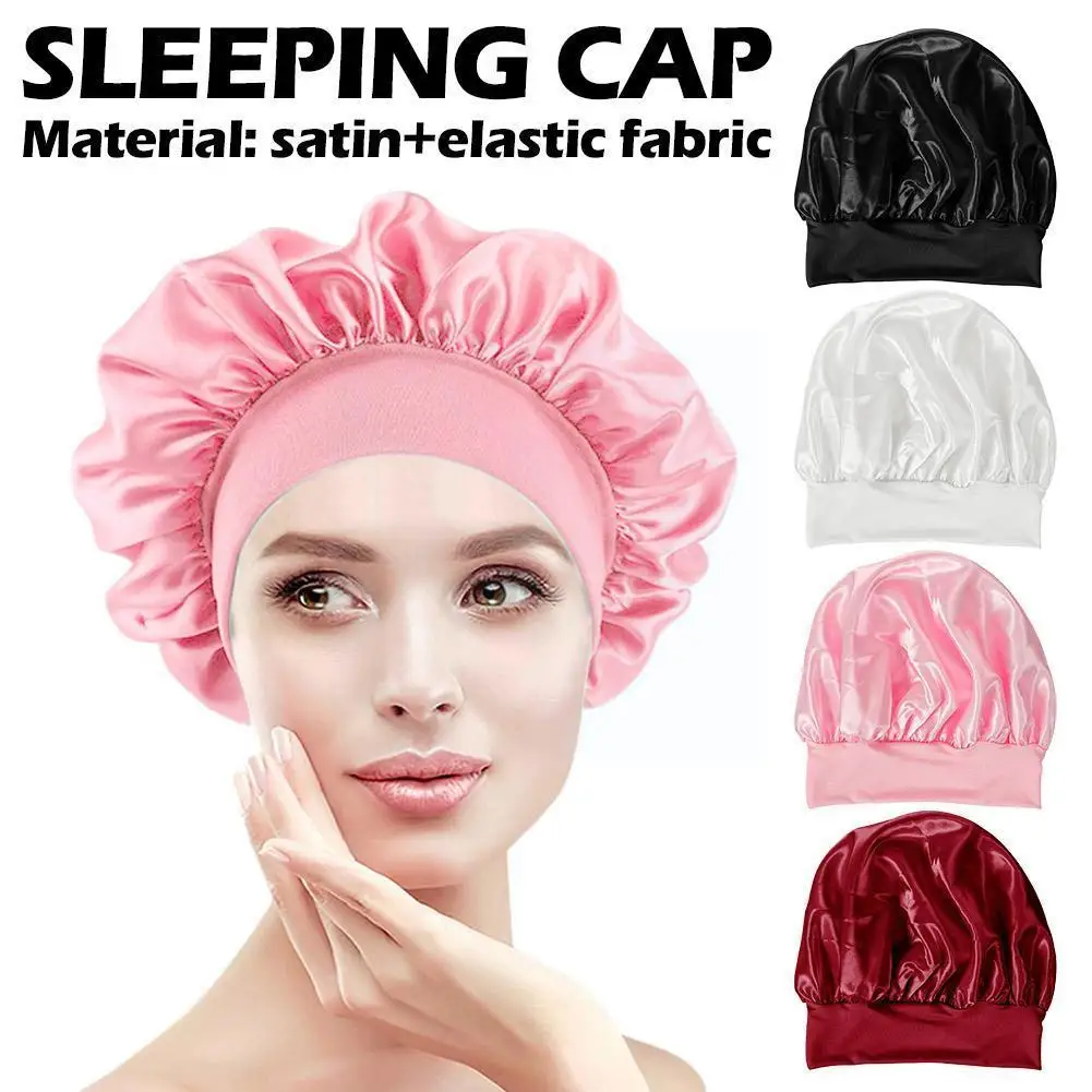 

1PCS Women Night Sleep Hair Caps Silky Bonnet Satin Double Layer Adjust Head Cover Hat For Curly Springy Hair Styling Acces J2A9
