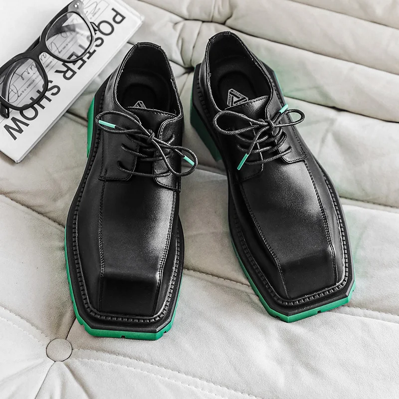 

Мужские кожаные туфли, черные туфли на массивной платформе, в стиле ретро, демисезонные, 2023