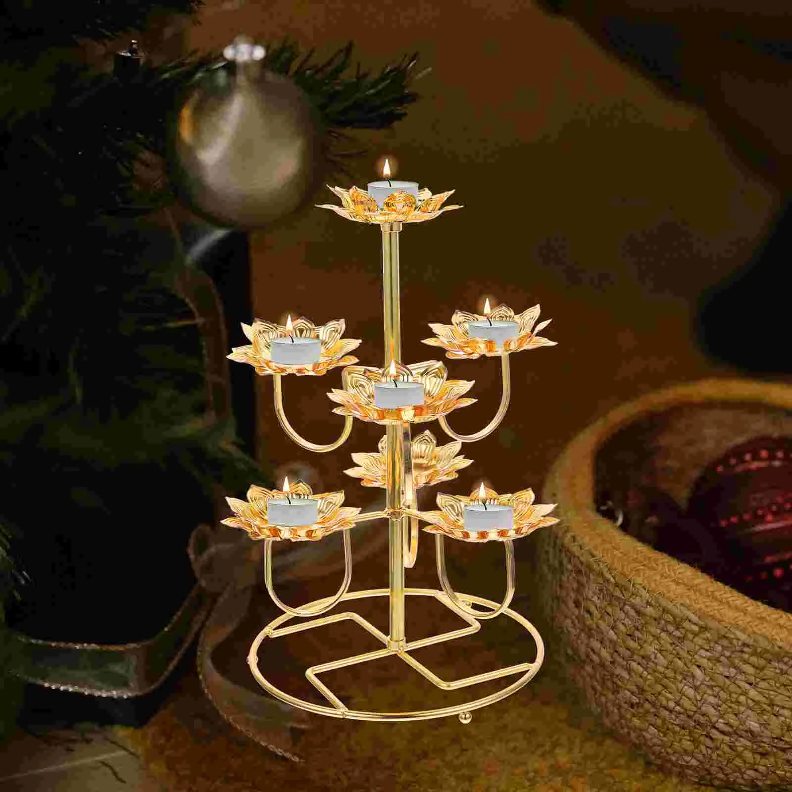

Ghee Lamp Holder Lotus Rack Stand Metal Candlestick Temple Candleholder Creative House Gadgets