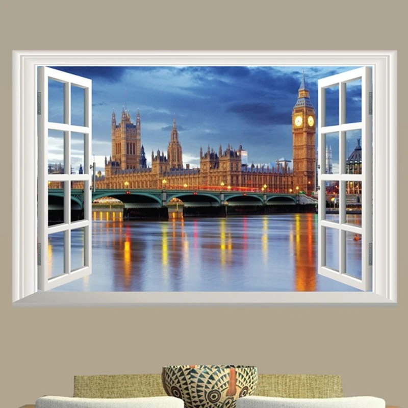 

Наклейки на стену из винила с видом на Лондонскую башню: городской пейзаж в различных стилях для декора дома, эстетичных комнат, окон