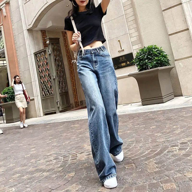 

Blue Baggy Straight Jeans Women Fashion Streetwear High Waist Wide Leg Denim Pants Female Loose Mopping Jean Trouser Y2K Z86