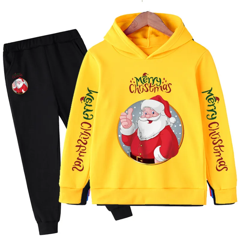 

Boy Girl Santa Claus Sport Clothing Set Kids Clothes For Birthday Merry Christmas Outfits Fashion Tops Hoodies+ Pants 2pcs Suit