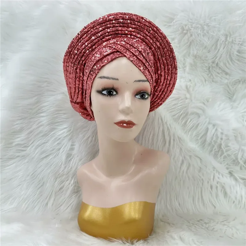 Нигерийские гелевые головные уборы с каменными бусинами уже изготовленные