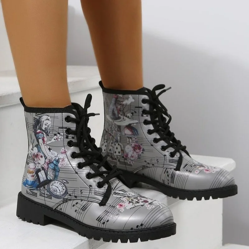 

Fashion Low Heel Lace Up Women's Boots 2022 New Trend Round Toe Low Heel Women's Shoes Women's Multicolor Cool Ankle Boots