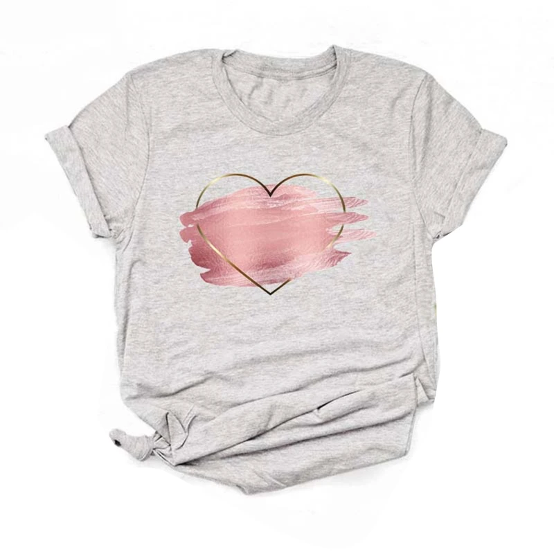 

Женская летняя футболка с коротким рукавом и круглым вырезом, милая леопардовая Футболка с принтом сердечек и сердечек, повседневные свобо...