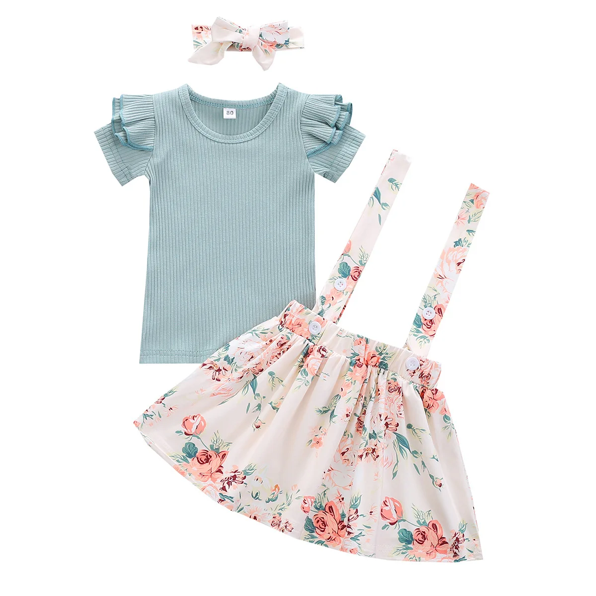 

Hot Selling Girls Summer Cute Clothing Set Sky Blue Little Girls Clothing Sets Shirt and Dress Set for Girls 1-5Y