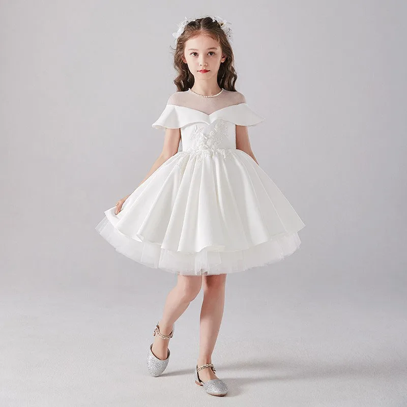 Girl Temperament Ruffled Dress 2022 Summer Elegant Lovely Princess Style Children'S Birthday Show Host Violin Piano Performance