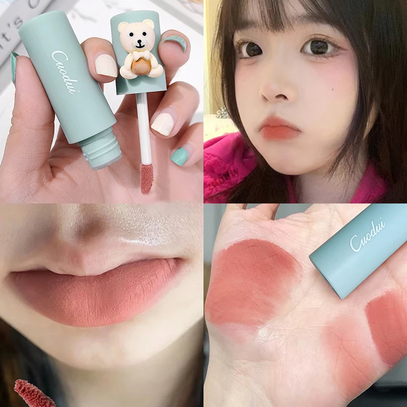

Cuodui Girl's Velvet Matte Lipstick Blush Waterproof Long Lasting Cute Bear Lipgloss Non-Stick Cup Lip Tint Mud Cosmetic Makeup