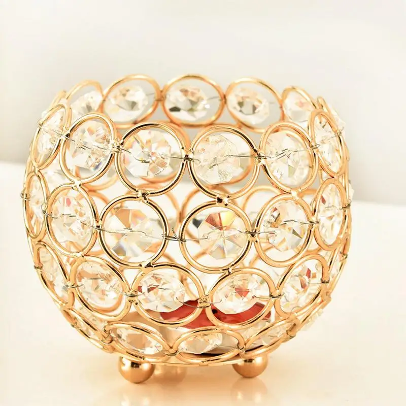 

Crystal Tealight Candle Lantern Holders Gold Candlesticks Wedding Party Dinner Table Centerpieces Home Wedding Decorations