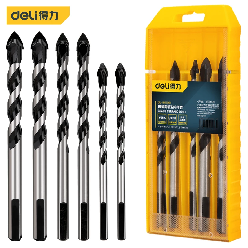 Deli 4/5/6Pcs Round Shank Tile Drill Bits Sets Multifunctional Portable Glass Ceramic Hole Opener Alloy Triangle Bit Tool Kits