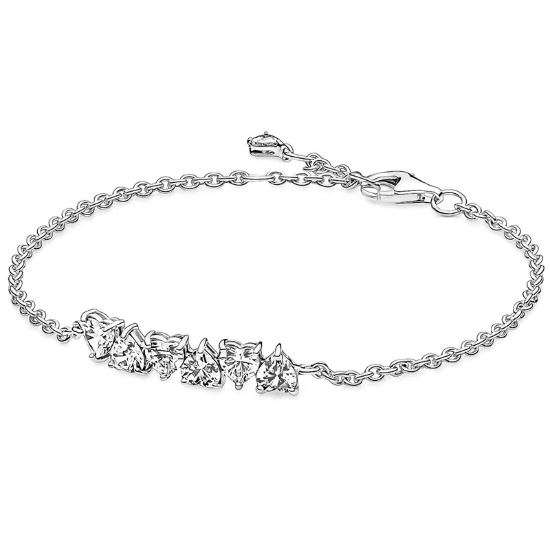 Autentico argento Sterling 925 scintillante cuori senza fine con bracciale in cristallo braccialetto Fit Bead Charm gioielli di moda fai da te