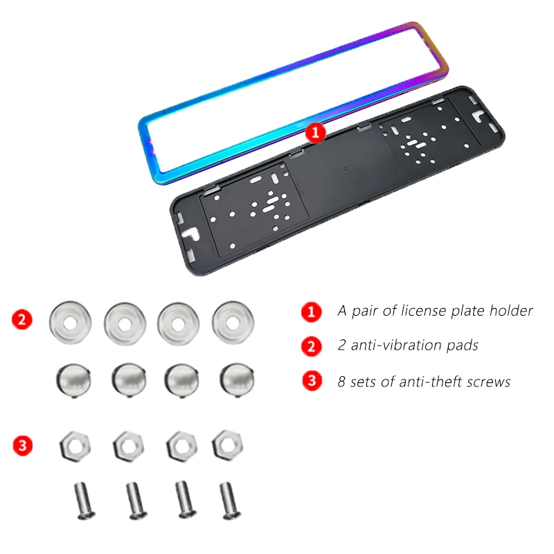 Рамка номерного знака европейского стандарта градиентные цвета из нержавеющей