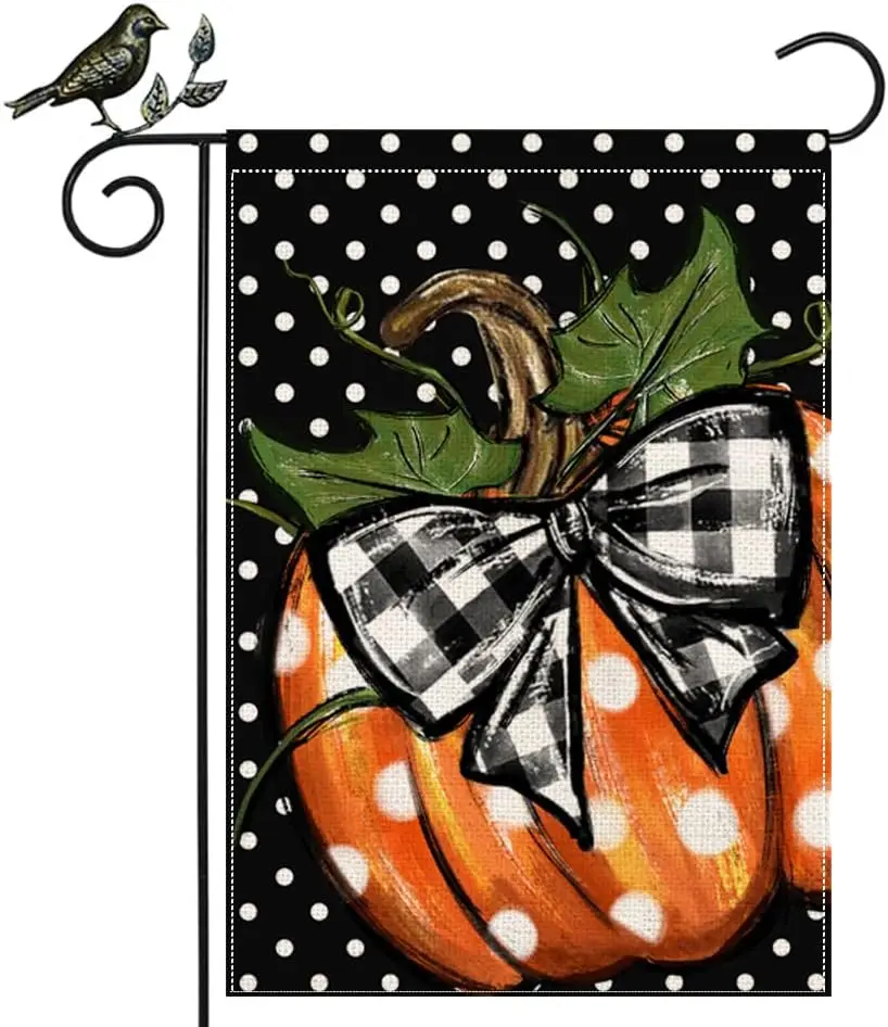 GEEORY Fall Garden Flag 12.5 x 18 Inch Pumpkin Polka Dot Double Sided Small Autumn Decorative for Outside Yard Lawn Outdoo