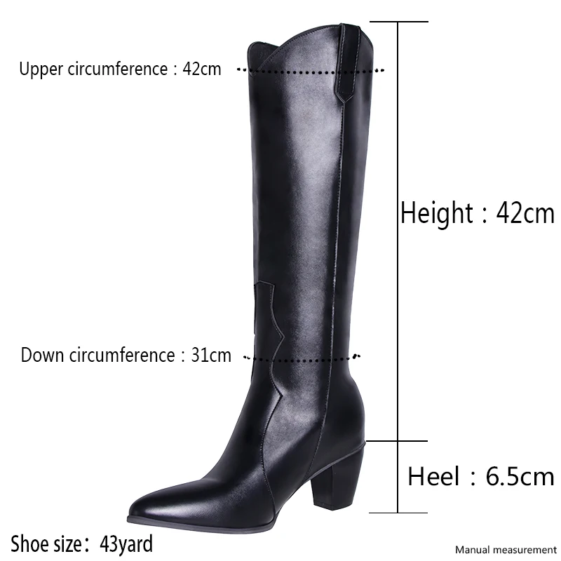 2022 Winter Women Black Western Boots Wedge Heels Knee High Boots Shoes Fashion Slip On Pointed Toe Cowgirl Boots