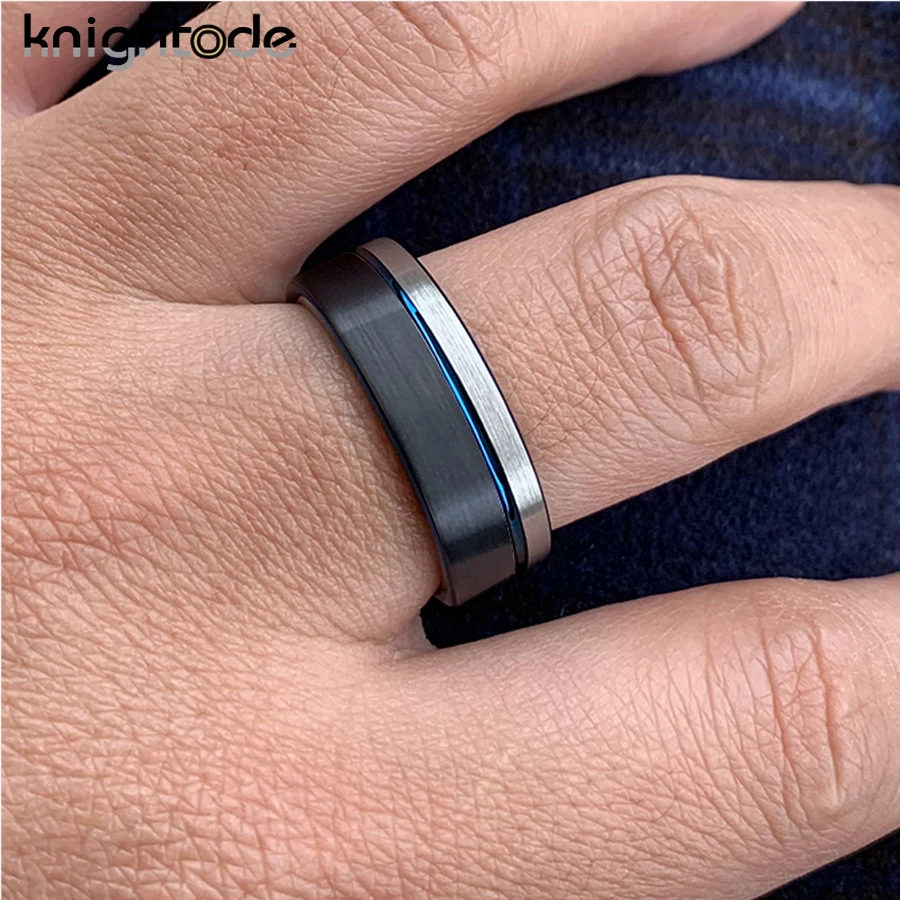 Кольца из карбида вольфрама с синим желобом 8 мм