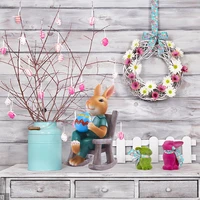easter bunny statue resin figurine handmade rabbit with egg in rocking chair figurine ornaments for garden home decor