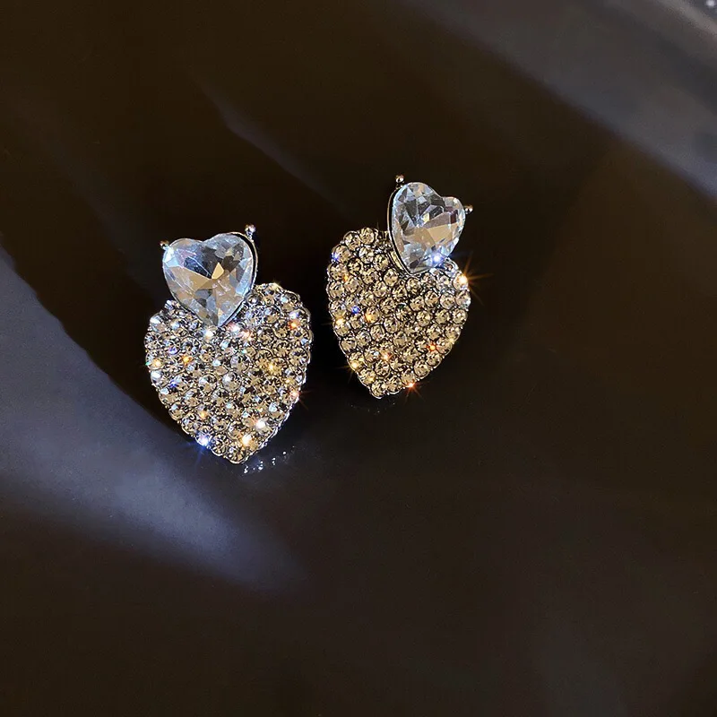 

LOVOACC Exaggerated Shiny Full CZ Cubic Zirconia Dangle Earrings for Women Bling Bling Love Heart Hanging Earrings Party Jewelry