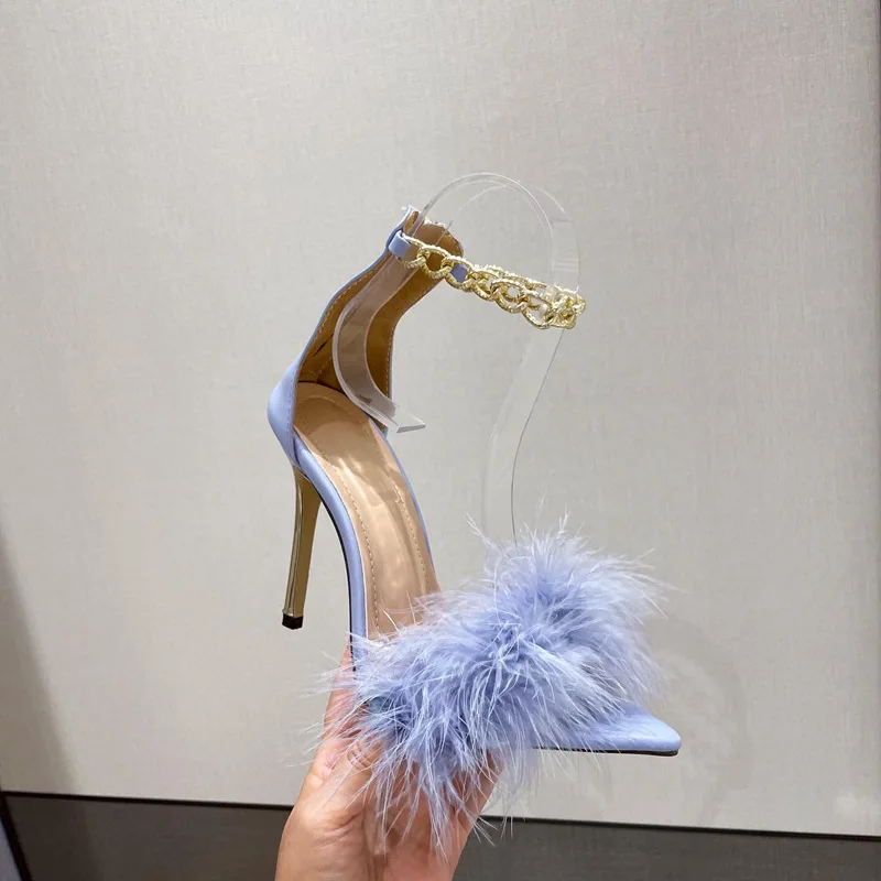 

Summer Feather Point Chain Stiletto Sandals Heel Sandals for Women