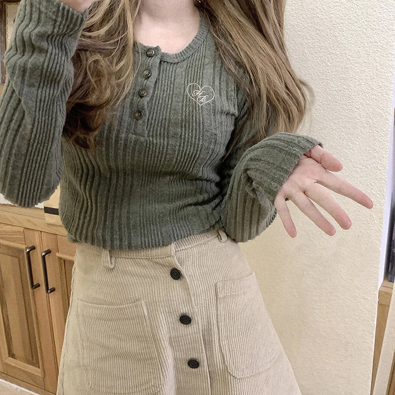 

Милые вязаные пуловеры, женские топы с круглым вырезом и длинным рукавом и вышивкой в виде надписи Love, милые топы для девочек