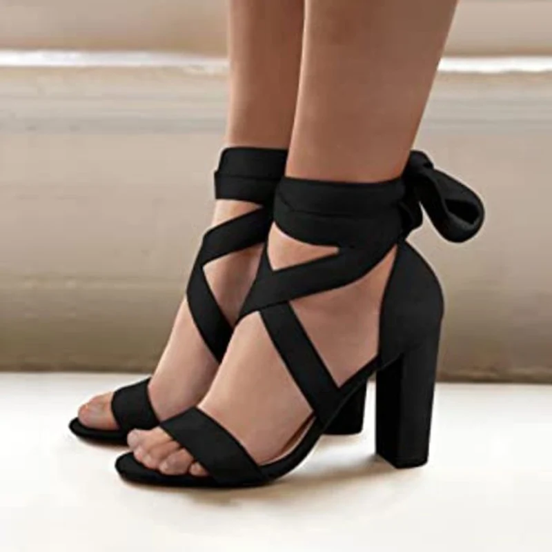 

Ankle Strap High Heels Sandals Women Riband Thick Heeled Women's Sandals Summer 2022 Cross-tied Rome Sandalias Mujer New