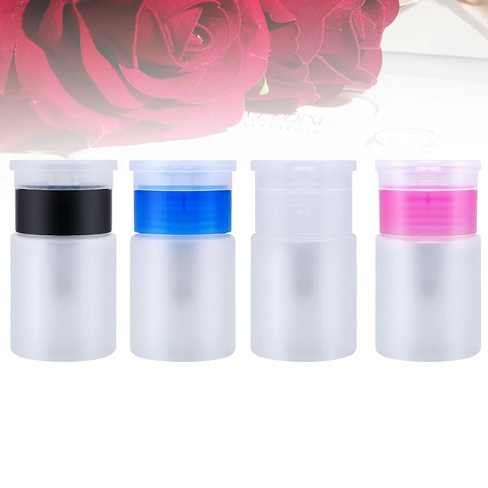 4pcs Push Down Bottle Pumping Dispenser Travel Containers for Home Bathroom Makeup Remover6 0ML ( Transparent Blue and Black )