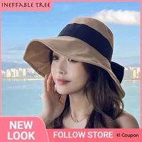 bow double sided summer elegant sun hats for women solid color large wide brim foldable anti uv beach hat female gorras hombre