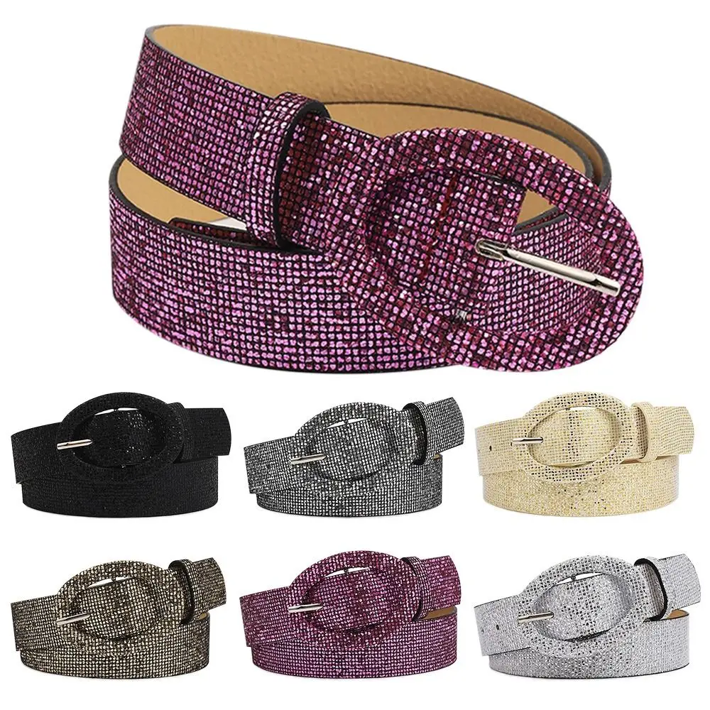 

Women Luxury Design Vintage Jeans Pin Buckle Waistband Shiny Sequins Belt Trouser Dress Belts Decorative Waist Strap
