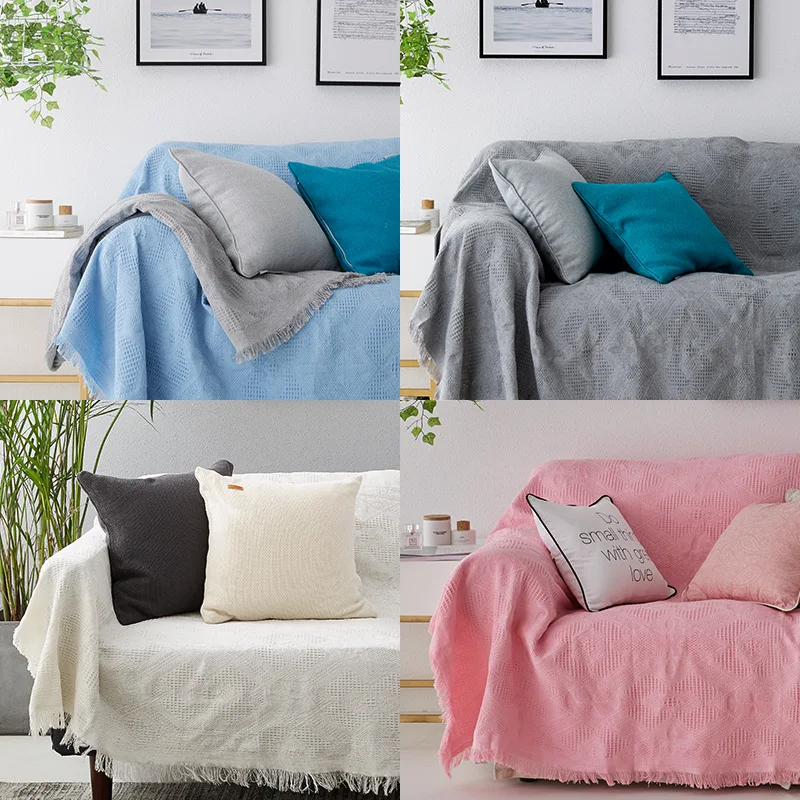 

Nordic Cotton Thread Throw Blanket White Non-Slip Knitted Sofa Towel Cover Pink Blanket for Bed Bedroom Decor Bedspread Rugs
