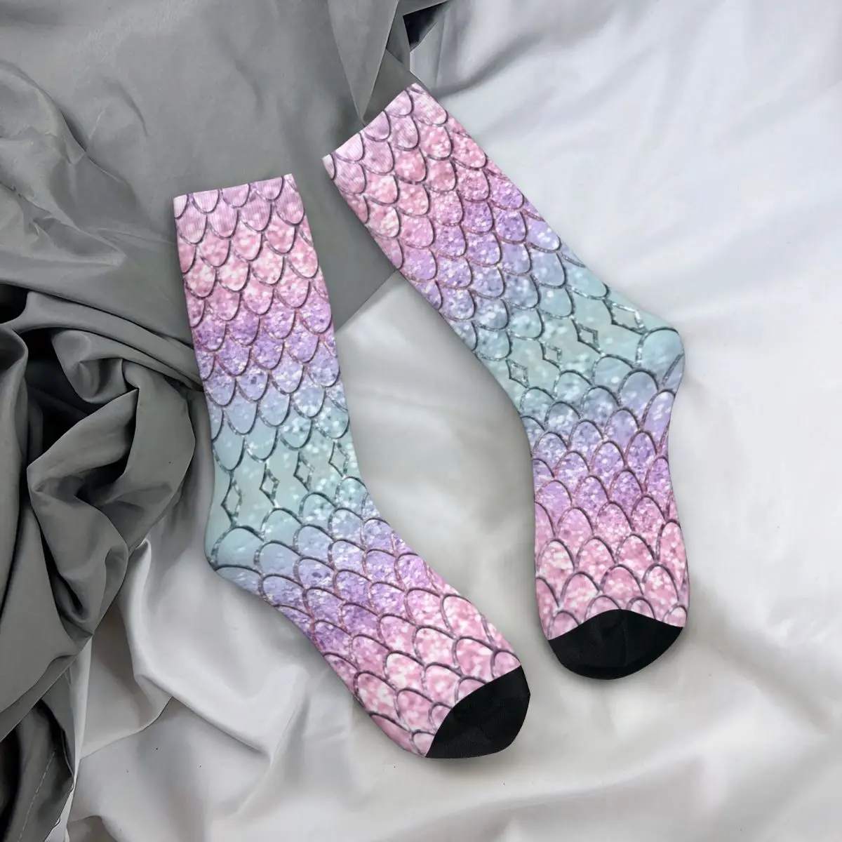 

Autumn Winter Crazy Design Unisex Mermaid Scales On Unicorn Girls Glitter Socks Non-slip Skateboard Socks