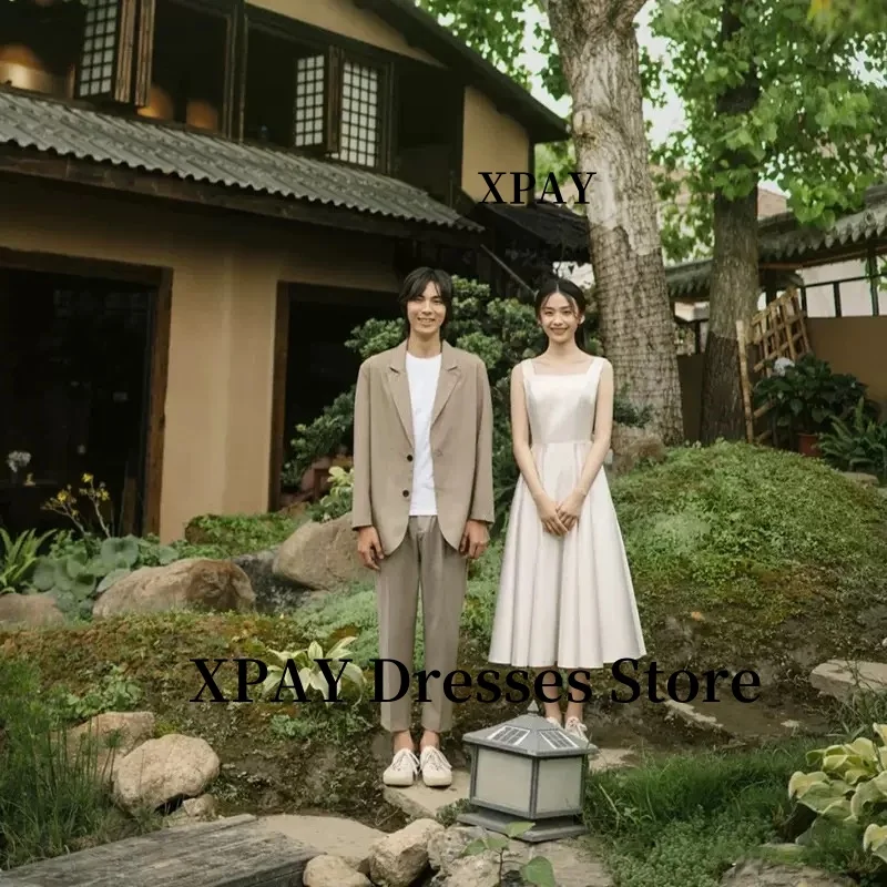 XPAY квадратный вырез трапециевидной формы чайной длины свадебные платья